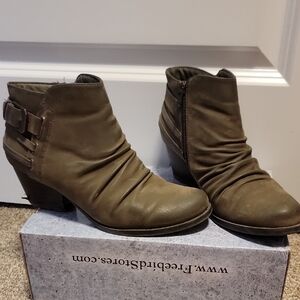 BareTraps Olive Green Ruching Ankle Booties with Side Buckles